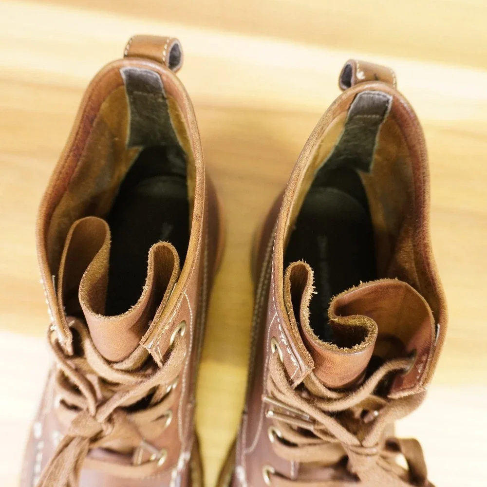 John Varvatos Moc Toe Boots Mens 11 Brown Leather Lug Sole Lace Up